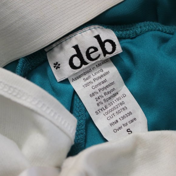 Deb VTG Strapless White and Green/Teal Dress S - Picture 3 of 5